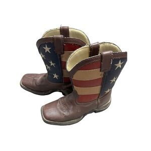 Lil' Durango Kid's Size 3M Brown 8" Patriotic Western Flag Boots‎ USA